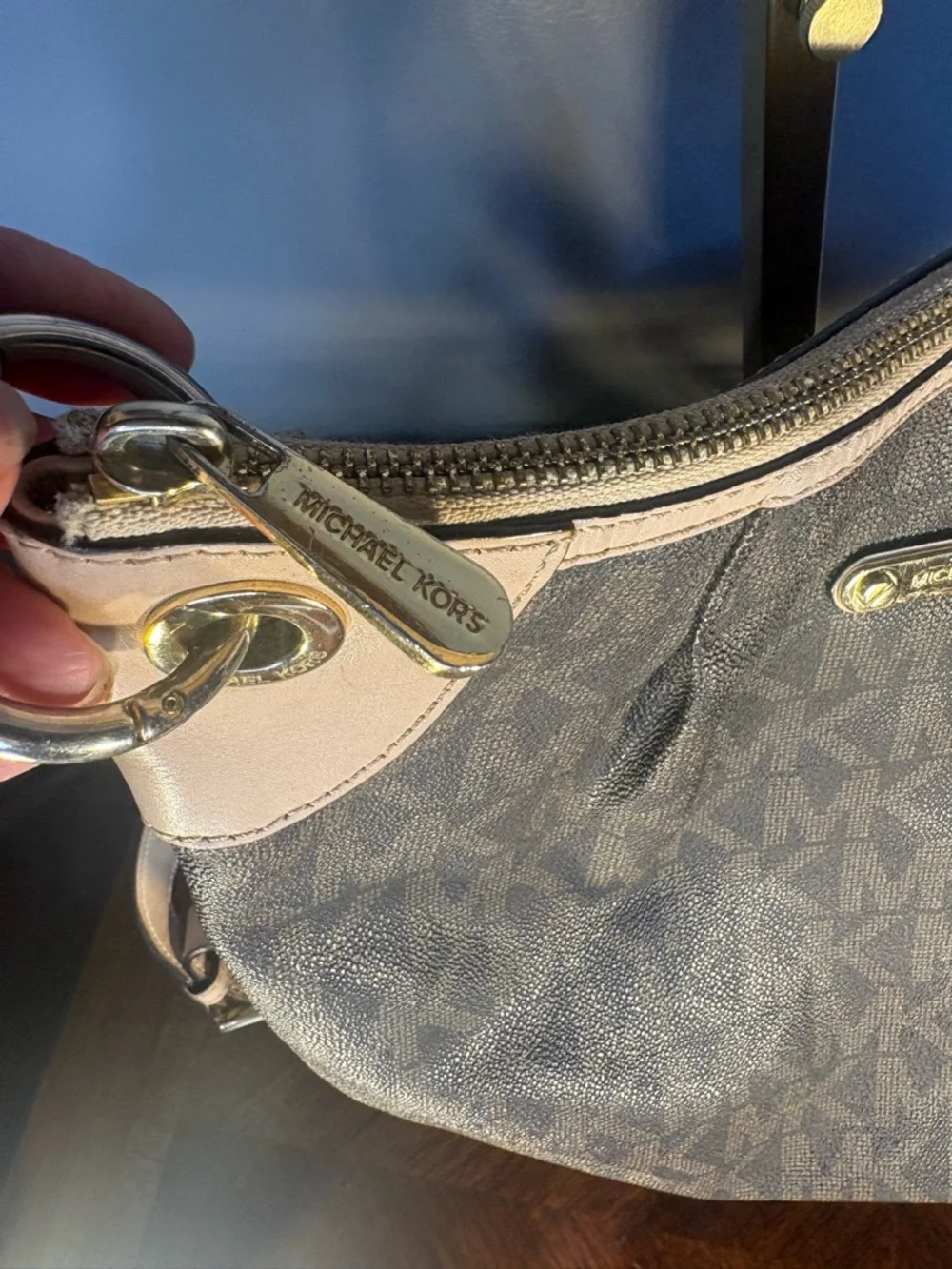Michael Kors Brown Logo Shoulder Bag with Light Tan Trim